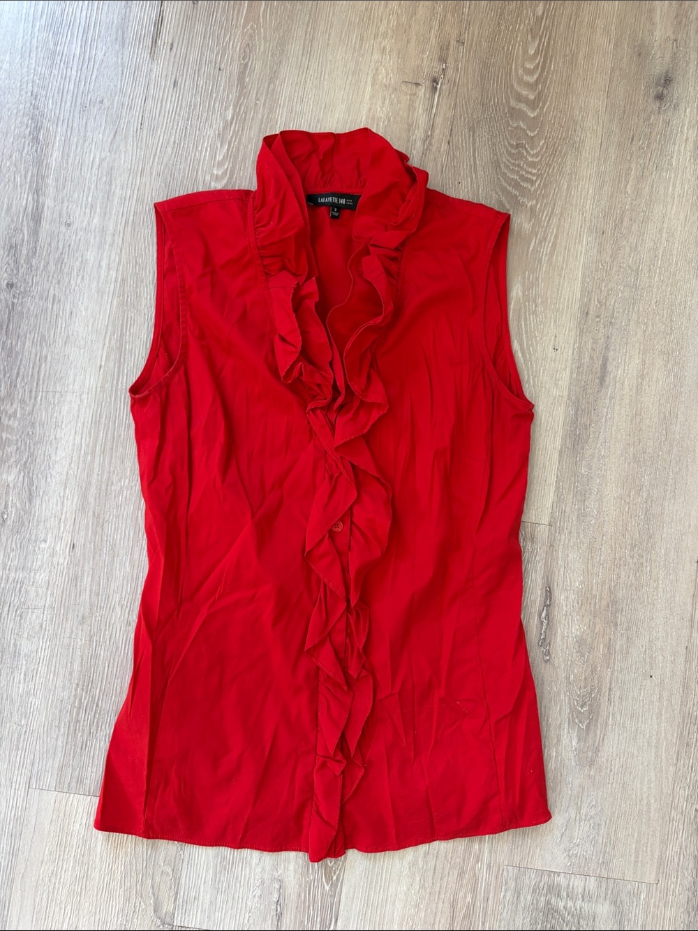 Lafayette 148 New York Red Ruffle-Front Sleeveless Blouse
